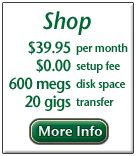 Shop Web Site - 39.95 per month, 250 megs, 5 gigs, shopping cart