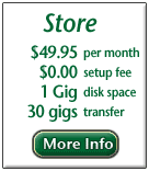 Store Web Site - 49.95 per month, 500 megs, 10 gigs, shopping cart